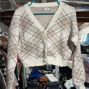 Hollister Women's Beige and Cream Plaid Cardigan